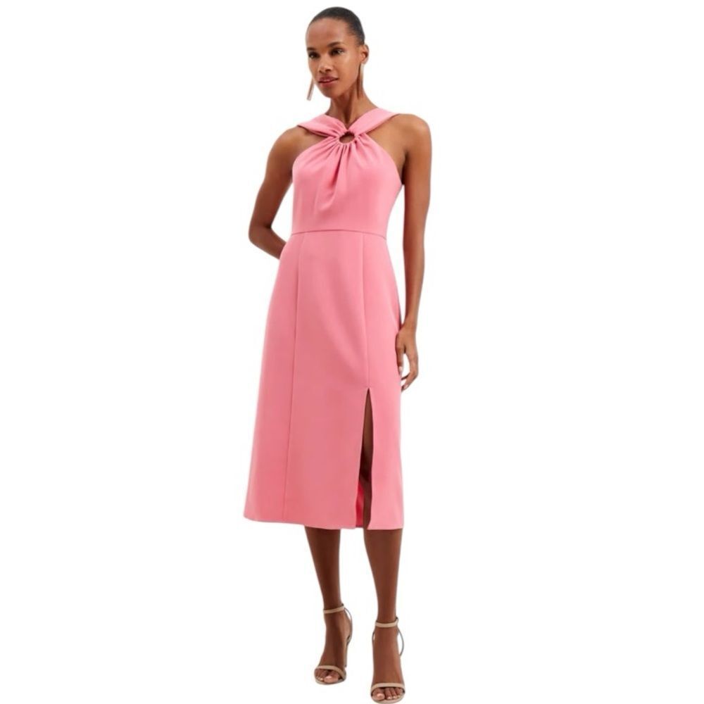 French Connection Echo Recycled Crepe Ring Midi‎ Dress Camellia Pink Womens 6